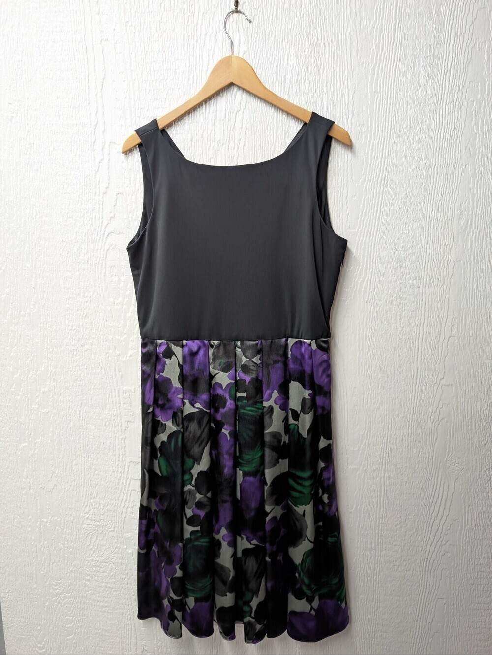 Coldwater Creek Purple Black Sleeveless Dress Floral Satin Party Wedding Size 14